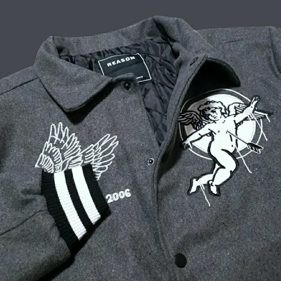 Reason Charcoal Bomber Jacket with Embroidered Designs $159 - Picture 4 of 6